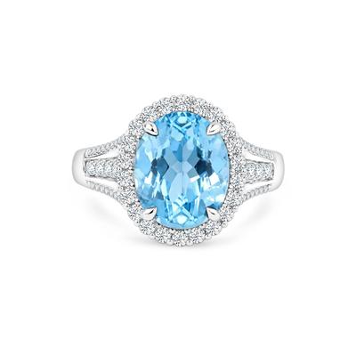 Blue Topaz & Diamond Halo Ring in 10K White Gold (1/2 ct. tw.)