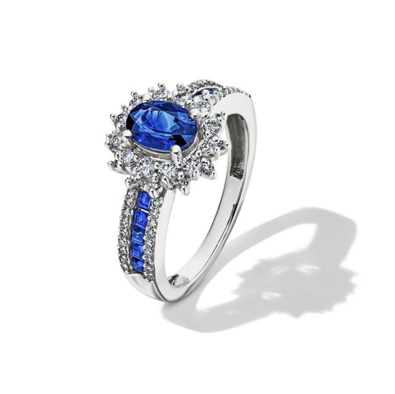 Blue Sapphire &amp; Diamond Halo Ring in 14K White Gold &#40;1/2 ct. tw.&#41; – Image 4 of 4