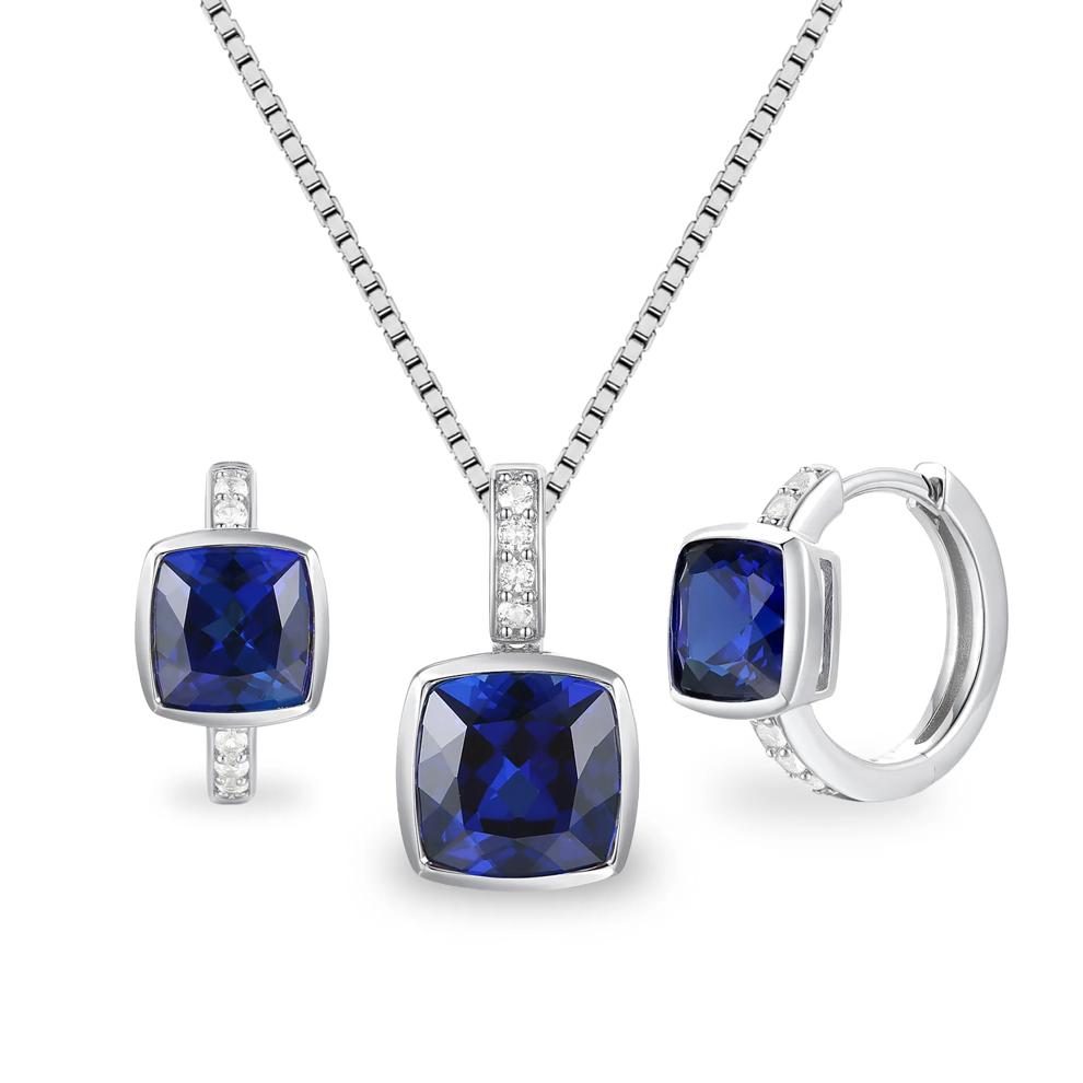 Lab-Created Blue Sapphire &amp; Lab-Created White Sapphire Pendant &amp; Hoop Earrings Boxed Set in Sterling Silver – Image 1 of 3