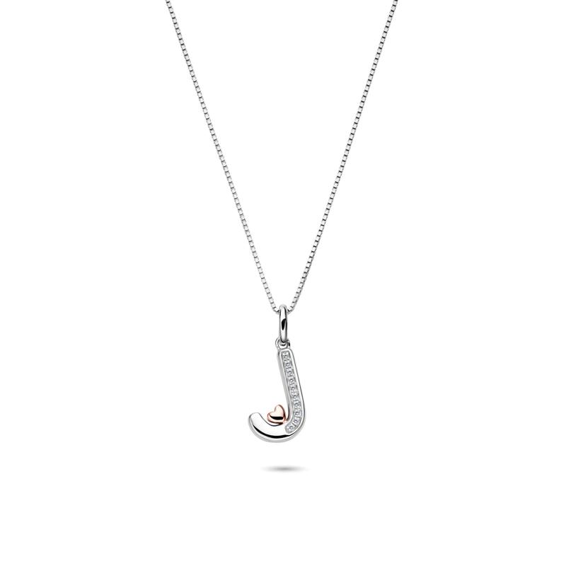Diamond Accent Initial J Pendant in Sterling Silver and 14K Rose Gold – Image 1 of 4
