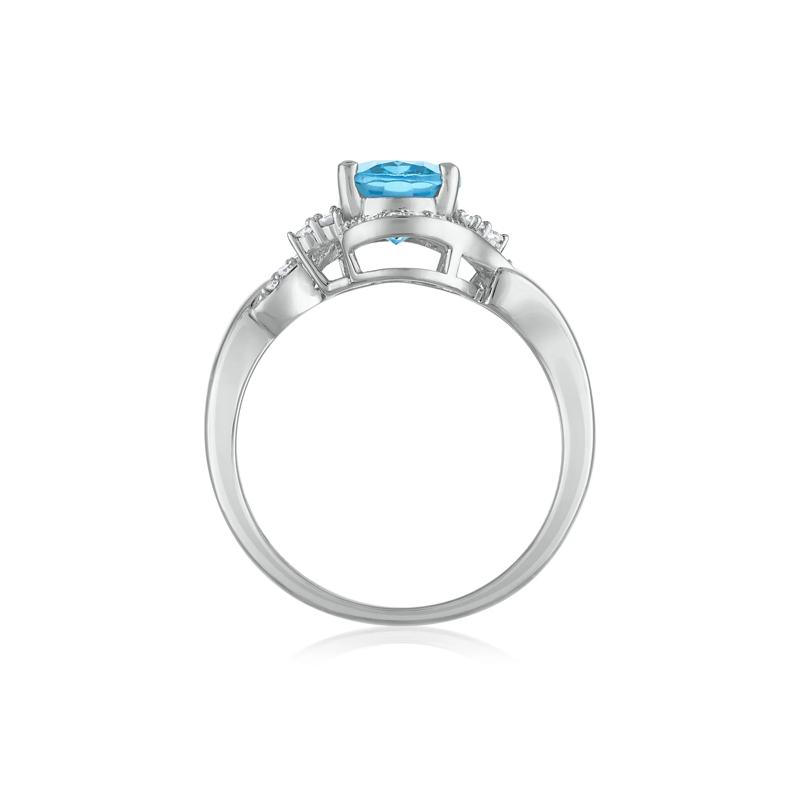 Blue Topaz and Diamond Halo Ring in 14K White Gold &#40;1/5 ct. tw.&#41; – Image 2 of 3