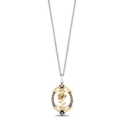 Belle Champagne Diamond Rose Pendant in Sterling Silver & 10K Rose Gold (1/5 ct. tw.)