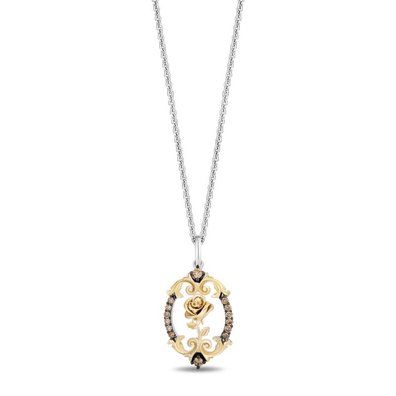 Belle Champagne Diamond Rose Pendant in Sterling Silver &amp; 10K Rose Gold (1/5 ct. tw.) – Image 1 of 3