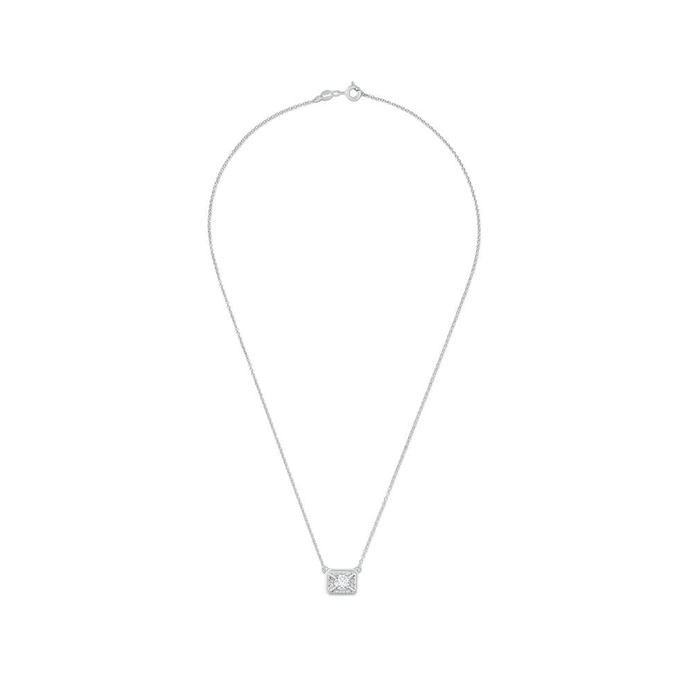 Diamond Illusion East-West Emerald-Shaped Pendant Necklace in 10K White Gold (1/4 ct. tw.) – Image 3 of 4