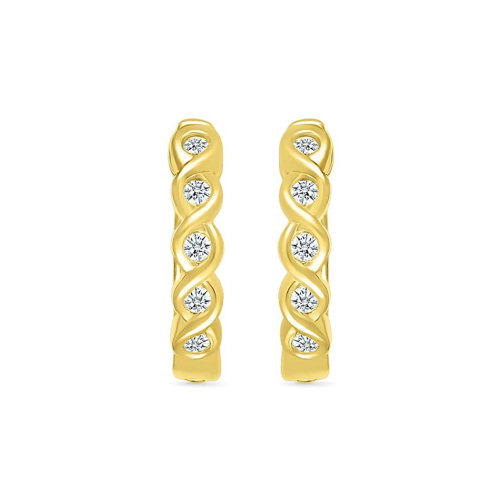 Diamond Twist Hoop Earrings in 10K Yellow Gold (1/10 ct. tw.) – Image 2 of 3
