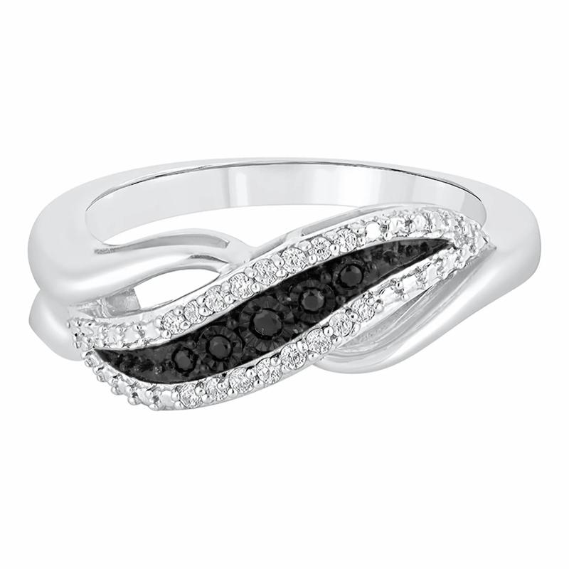 Black &amp; White Diamond Ring in Sterling Silver (1/10 ct. tw.) – Image 1 of 3
