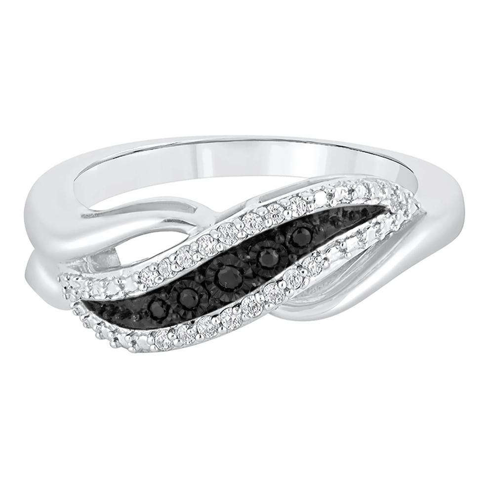 Black &amp; White Diamond Ring in Sterling Silver (1/10 ct. tw.) – Image 1 of 3