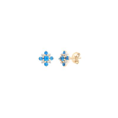 Ceylon Blue Sapphire & Diamond Accent Floral Stud Earrings in 10K Yellow Gold