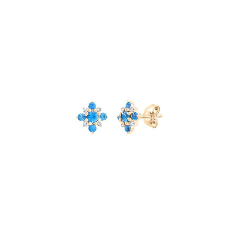 Ceylon Blue Sapphire &amp; Diamond Accent Floral Stud Earrings in 10K Yellow Gold – Image 1 of 2