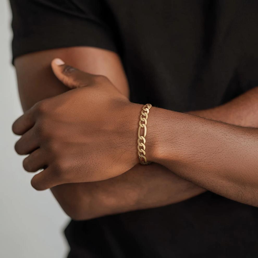 Solid Flat Figaro Bracelet in 14K Yellow Gold, 8.75MM, 8&rdquo; – Image 2 of 2