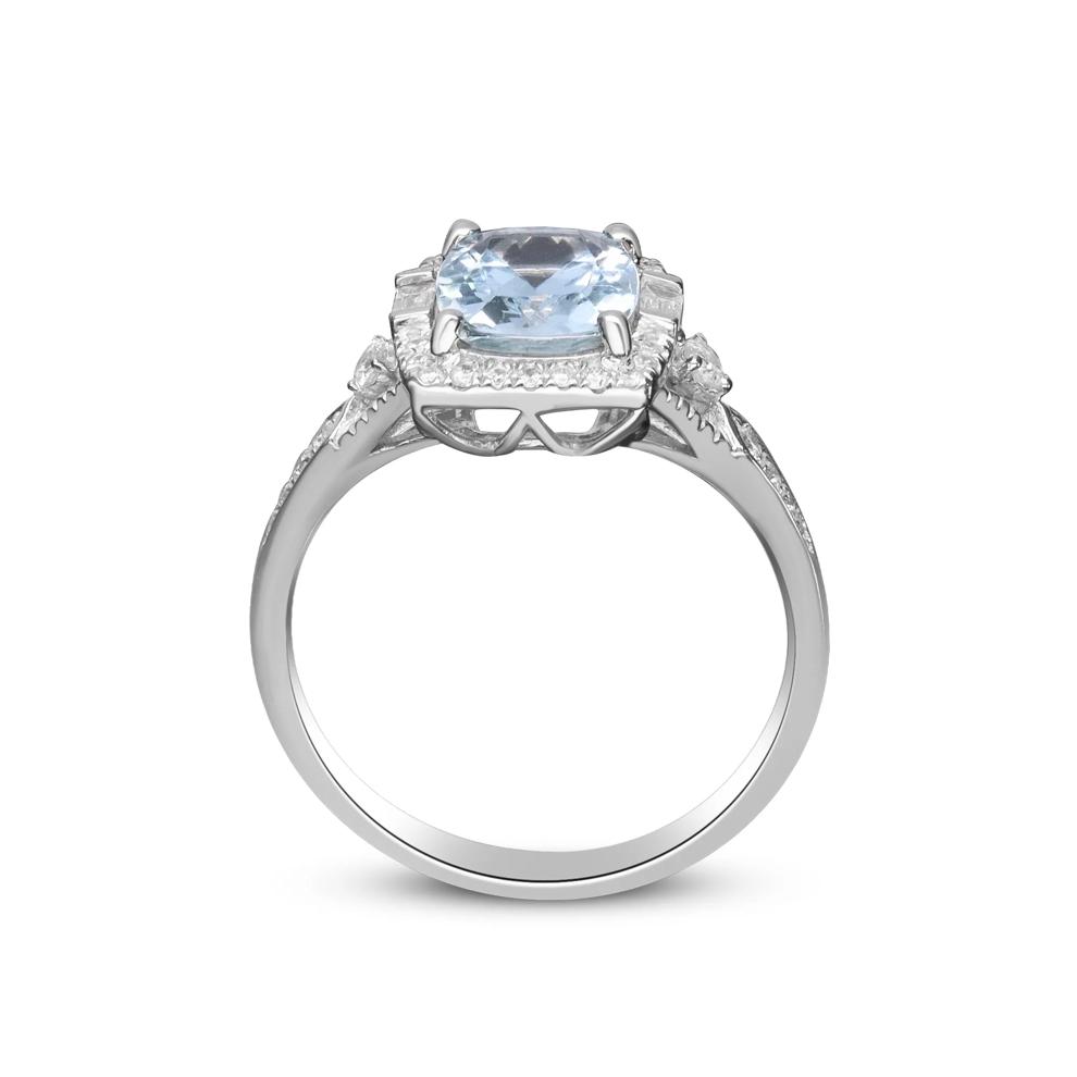 Aquamarine &amp; Diamond Halo Ring in 10K White Gold (1/4 ct. tw.) – Image 2 of 5