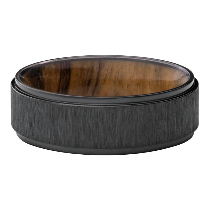 Men&rsquo;s Black Zirconium &amp; Spalted Tamarind Wood Wedding Band, 8MM – Image 1 of 3