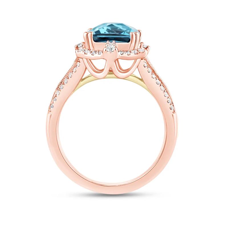 Blue Topaz Engagement Ring with Diamonds in 14K Rose Gold &#40;1/3 ct. tw.&#41; – Image 2 of 3