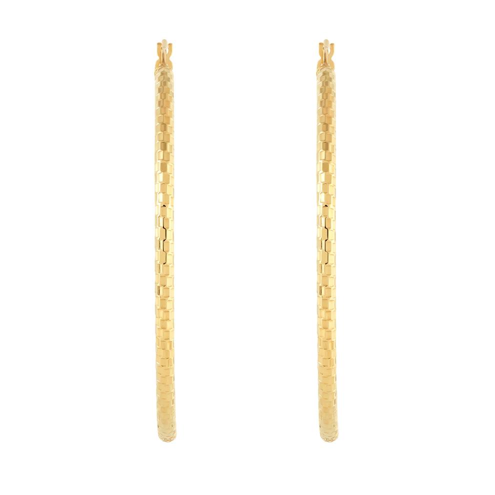Polished Basket Weave-Cut Tube Hoop Earrings in 10K Yellow Gold, 45MM – Image 3 of 3