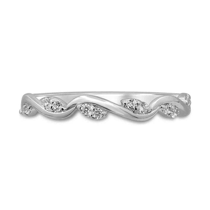 Diamond Stacking Ring with Waves in 10K White Gold &#40;1/8 ct. tw.&#41; – Image 1 of 3