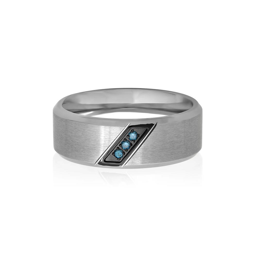 Men&rsquo;s Blue Diamond Ring in Stainless Steel, 8mm – Image 1 of 3