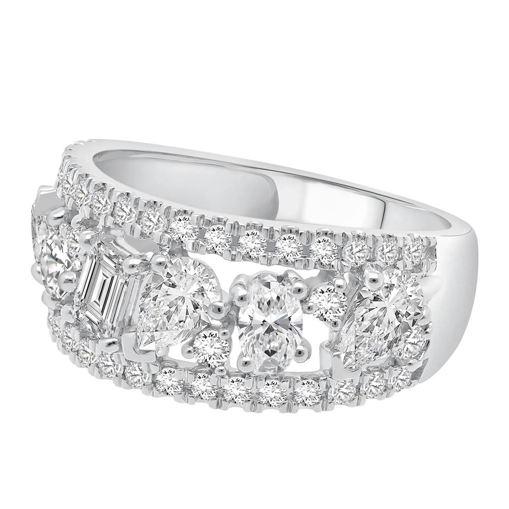 Lab Grown Diamond Three-Row Mixed Cut Band Ring in 14K White Gold (2 ct.tw.) – Image 2 of 4