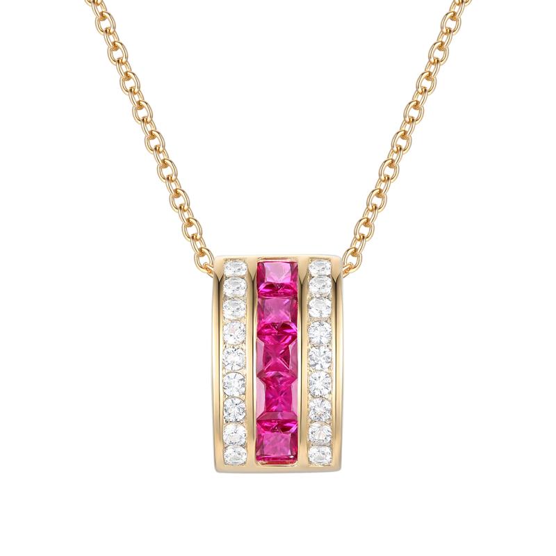 Ruby and Diamond Necklace in 10K Yellow Gold &#40;1/5 ct. tw.&#41; – Image 1 of 3
