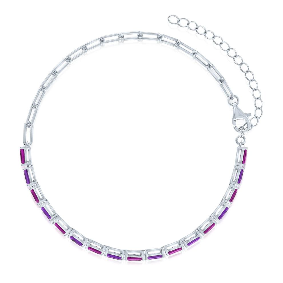 Mixed Amethyst Paperclip Chain Tennis Bracelet in Sterling Silver – Image 2 of 3