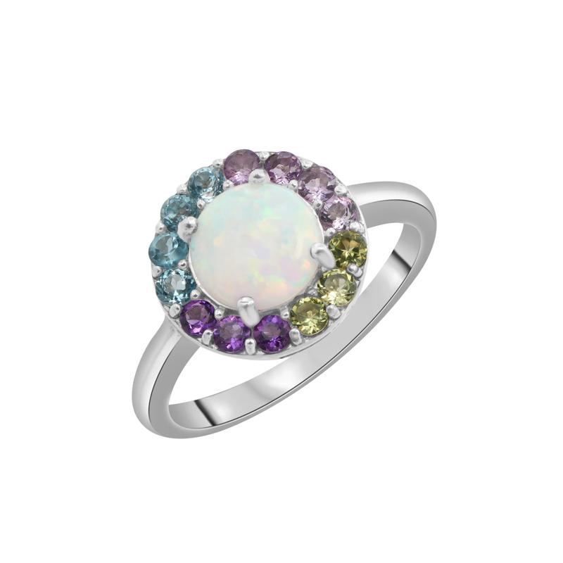 Lab-Created Opal and Multi-Gemstone Halo Ring in Sterling Silver – Image 5 of 5