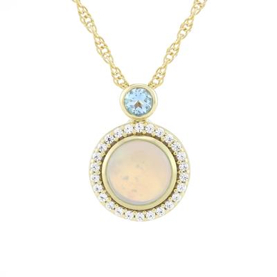 Australian Opal, Blue Topaz & Diamond Halo Pendant Necklace in 10K Yellow Gold (1/8 ct. tw.)