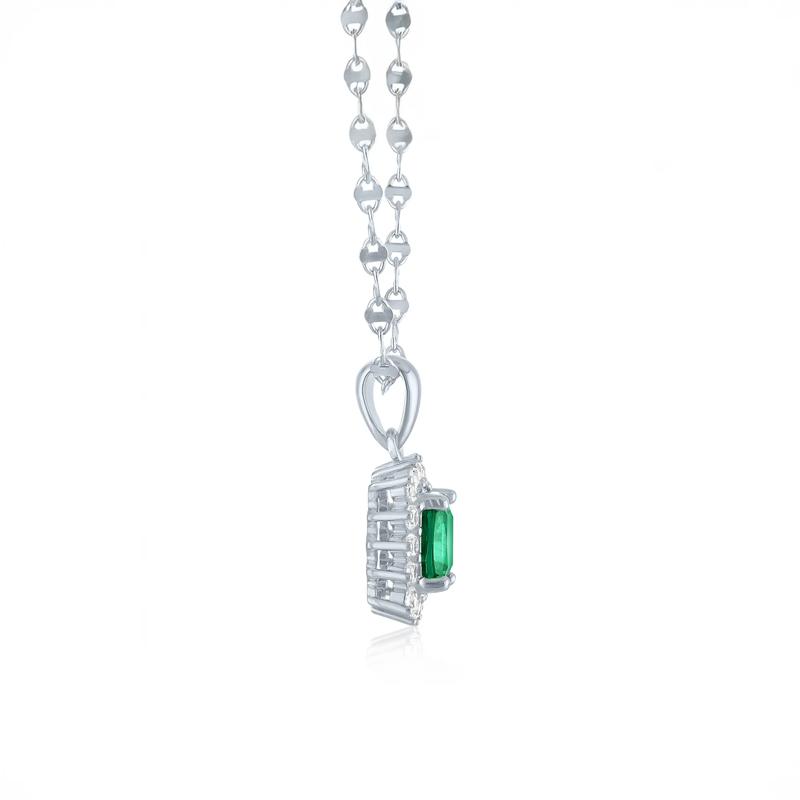 Lab-Created Emerald &amp; Lab-Created White Sapphire Starburst Halo Pendant Necklace in Sterling Silver – Image 2 of 3