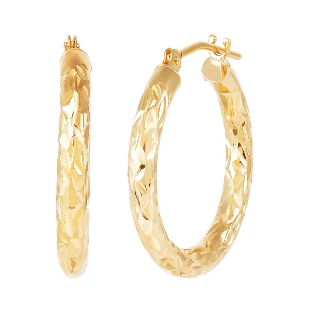 Crystal Cut Hoop Earrings in 10K Yellow Gold, 18MM – Image 3 of 3