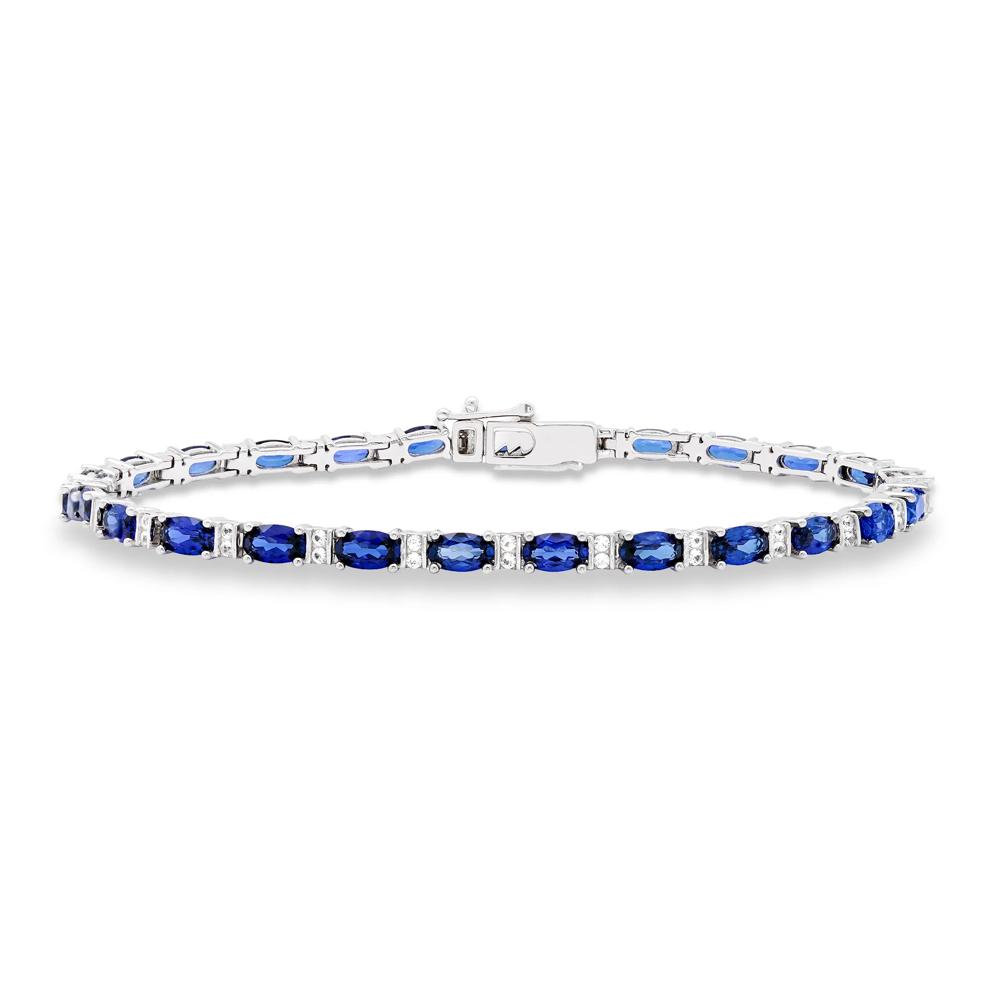 Blue Sapphire &amp; Diamond Alternating Tennis Bracelet in 10K White Gold, 7" (1/3 ct. tw.) – Image 1 of 2