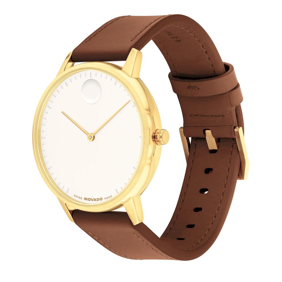 Face Watch With Brown Leather Strap in Gold-Tone Stainless Steel, 39mm – Image 2 of 3