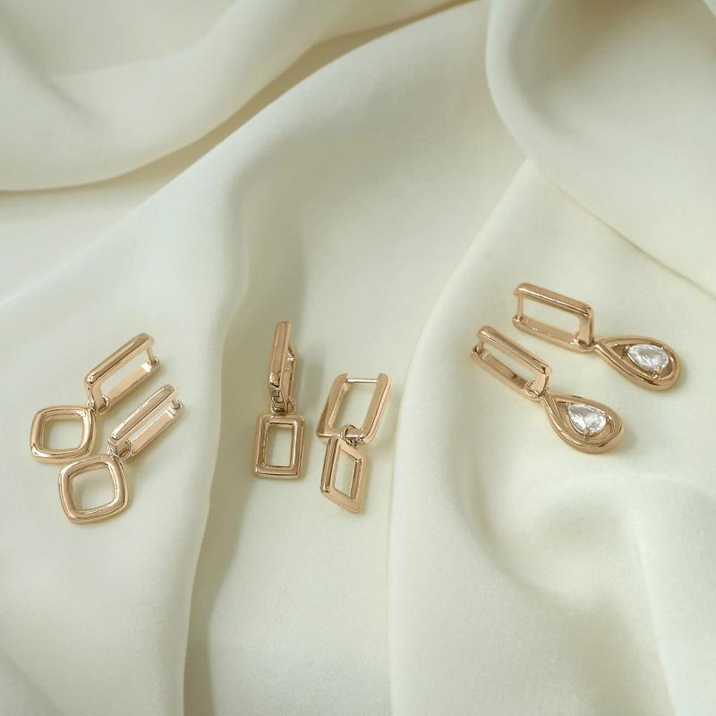 Diamond-Shaped Drop Convertible Hoops in Vermeil – Image 2 of 3