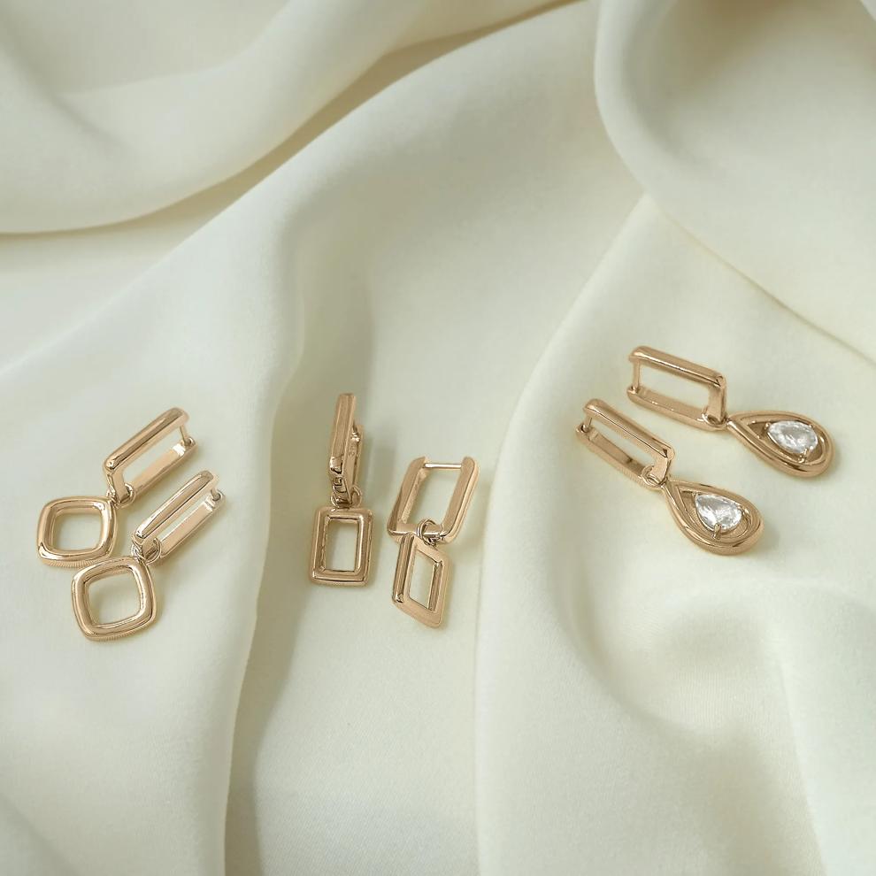 Diamond-Shaped Drop Convertible Hoops in Vermeil – Image 2 of 3