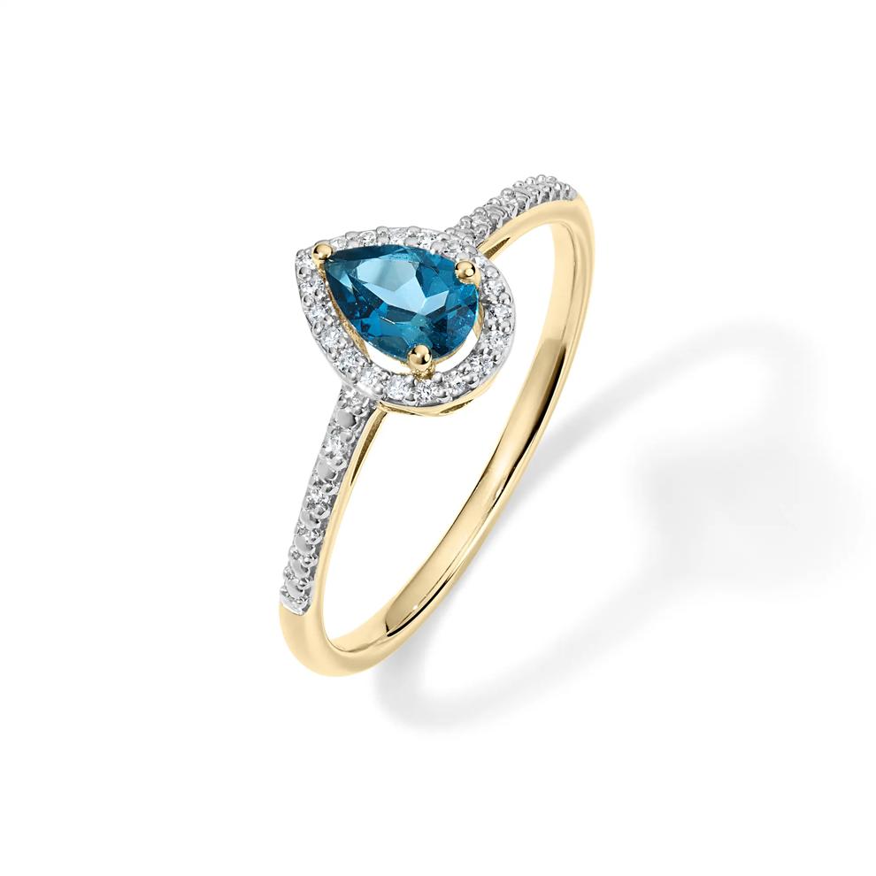 London Blue Topaz &amp; Diamond Accent Halo Ring in 10K Yellow Gold – Image 4 of 4