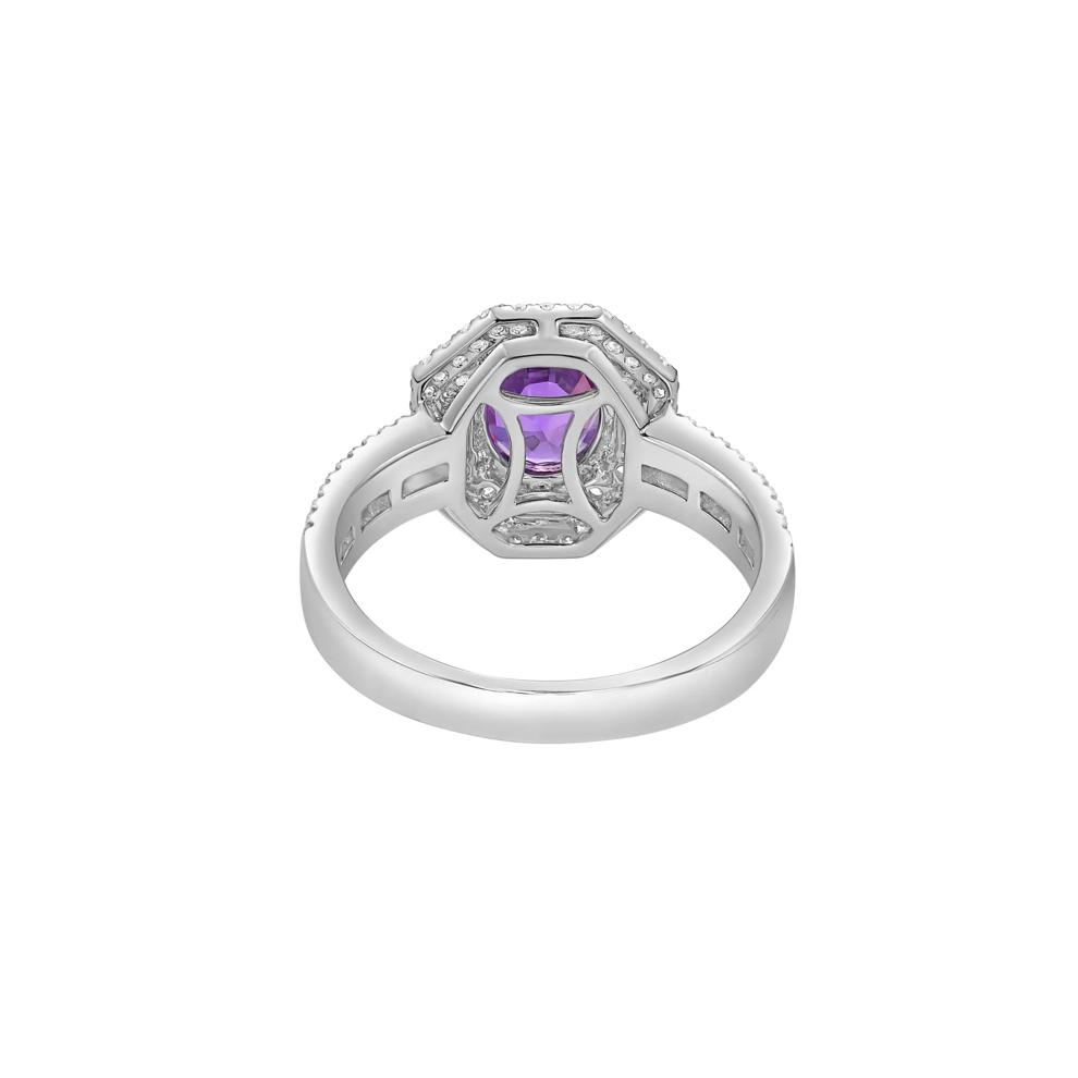 Purple Sapphire and Diamond Halo Ring in 14K White Gold (1 ct. tw.) – Image 4 of 4