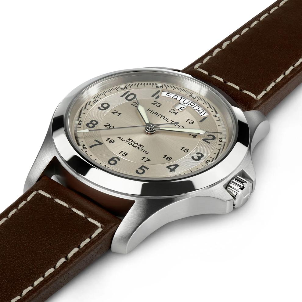 Khaki Field King Auto Watch with Brown Leather Strap – Image 2 of 3