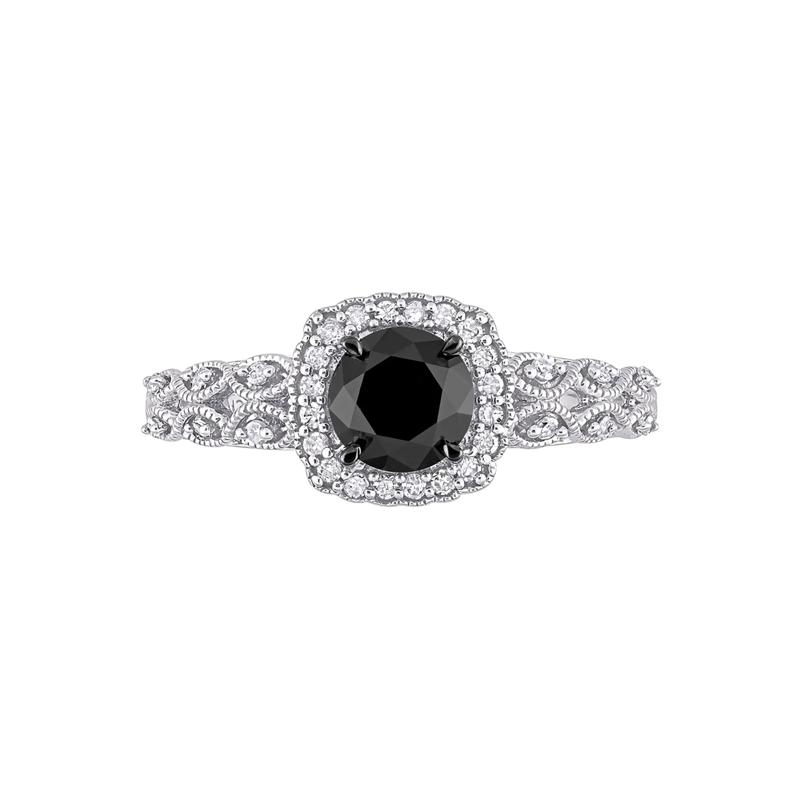 Black &amp; White Diamond Ring with Cushion-Shaped Halo in 10K White Gold &#40;1 1/7 ct. tw.&#41; – Image 1 of 5