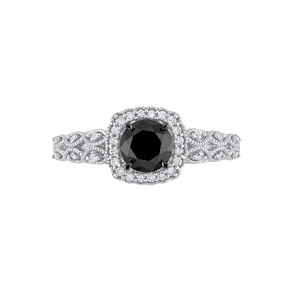 Black &amp; White Diamond Ring with Cushion-Shaped Halo in 10K White Gold (1 1/7 ct. tw.) – Image 1 of 5