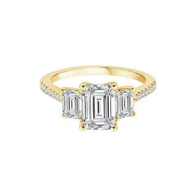 Lab Grown Diamond Emerald-Cut Three-Stone Engagement Ring in 14K Gold