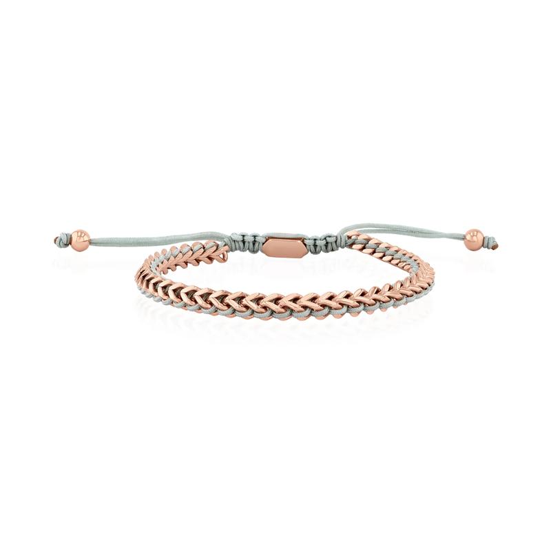 Men&#39;s Light Gray Cord Bolo Bracelet in Rose-Tone Stainless Steel – Image 1 of 2