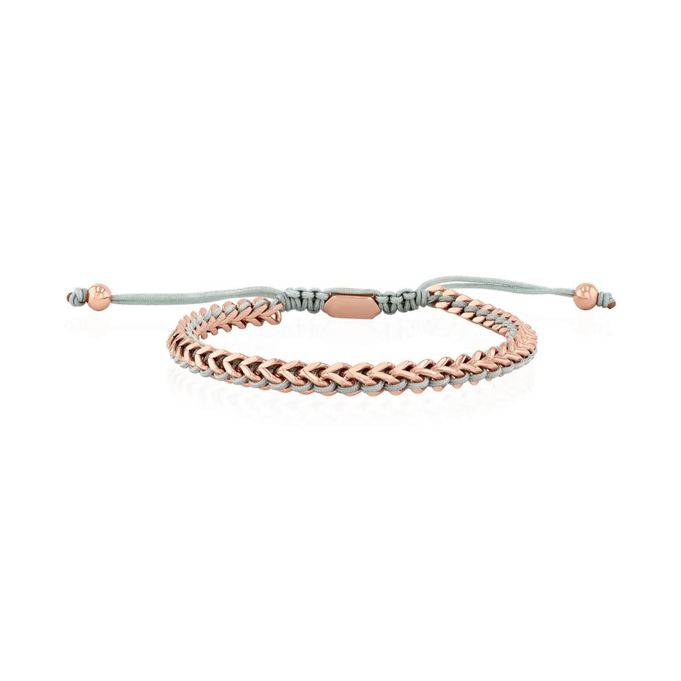 Men's Light Gray Cord Bolo Bracelet in Rose-Tone Stainless Steel – Image 1 of 2