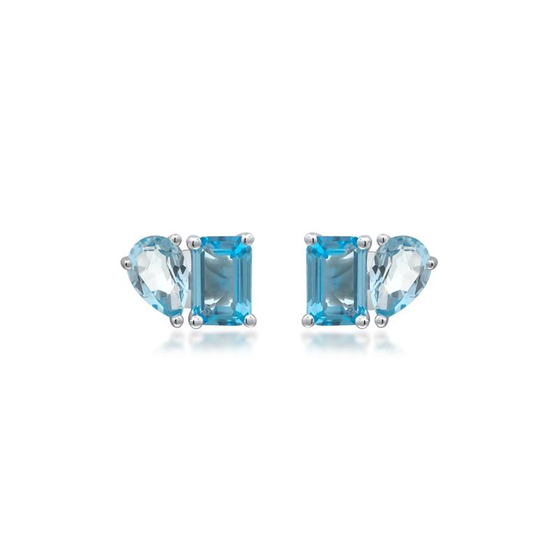 Pear-Shaped &amp; Emerald-Cut Blue Topaz Earrings in 10K White Gold – Image 2 of 3
