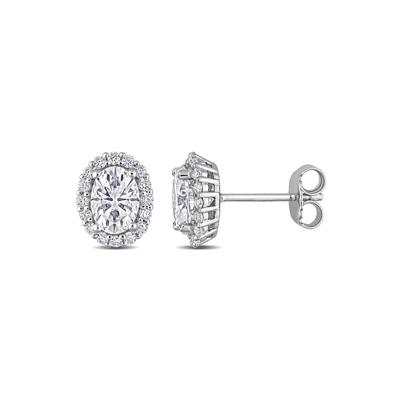 Oval Moissanite Stud Earrings with Halo in Sterling Silver (2 1/3 ct. dew)