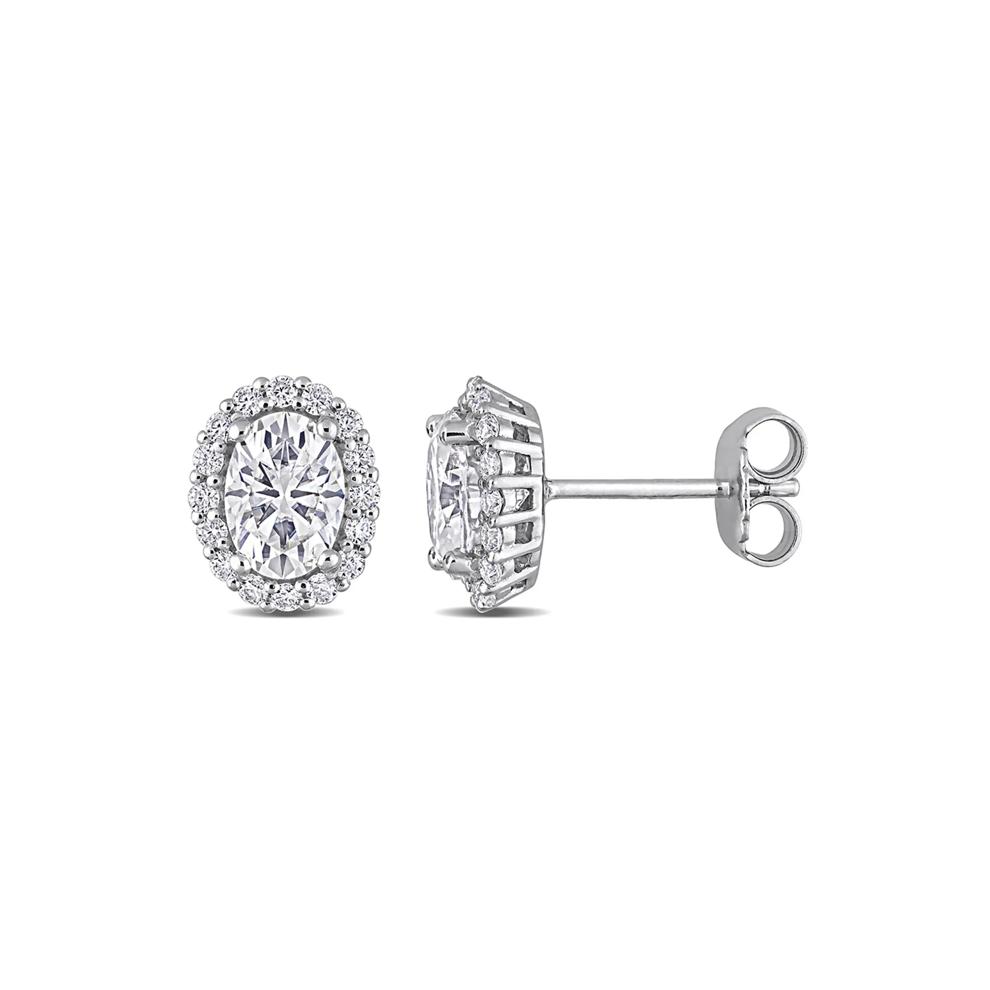 Oval Moissanite Stud Earrings with Halo in Sterling Silver (2 1/3 ct. dew) – Image 1 of 4