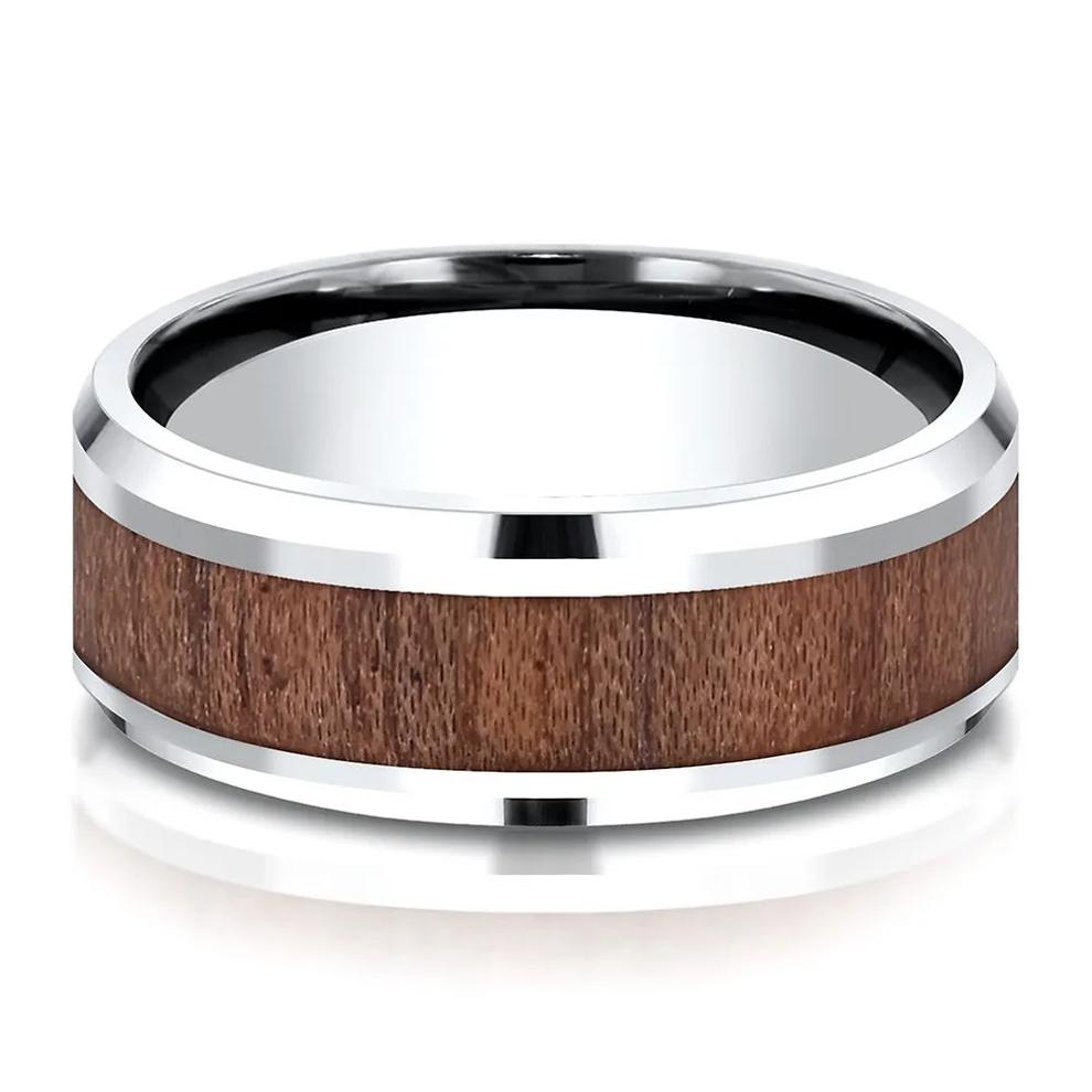 Men's Rosewood Inlay Band in White Cobalt, 8MM – Image 1 of 3