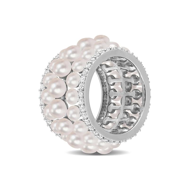 Pearl and Lab-Created White Sapphire Ring in Sterling Silver – Image 4 of 7