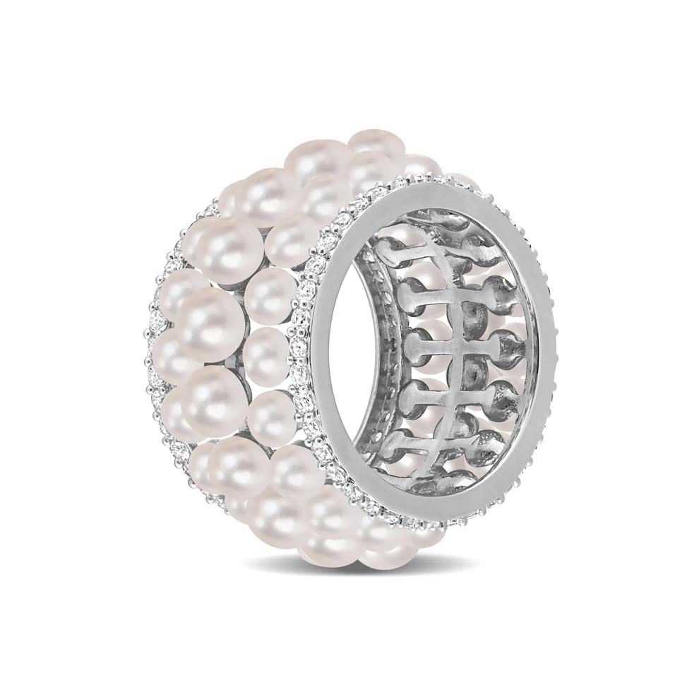 Pearl and Lab-Created White Sapphire Ring in Sterling Silver – Image 4 of 7