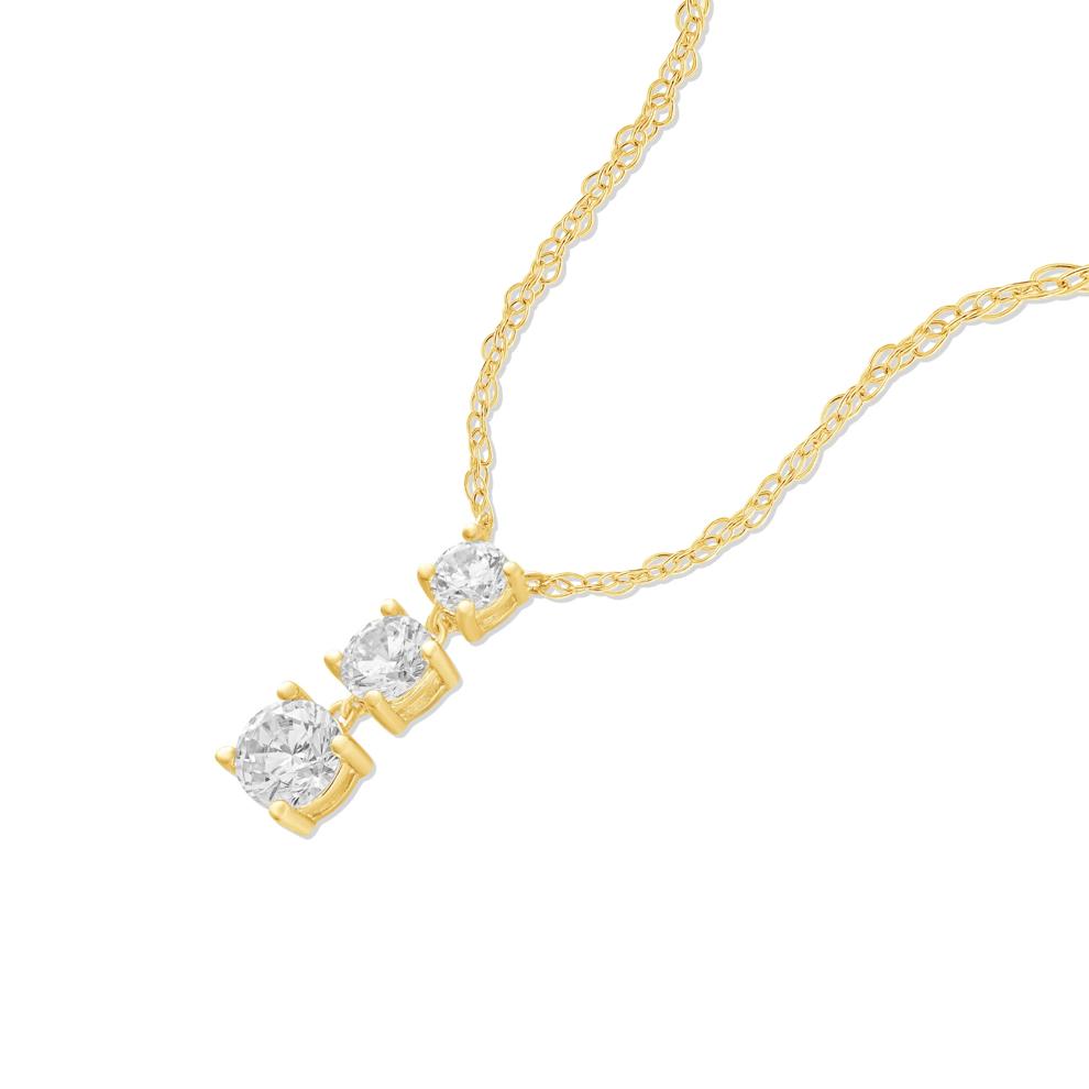 Lab Grown Diamond Three-Stone Drop Pendant in 10K Yellow Gold (1 ct. tw.) – Image 4 of 4