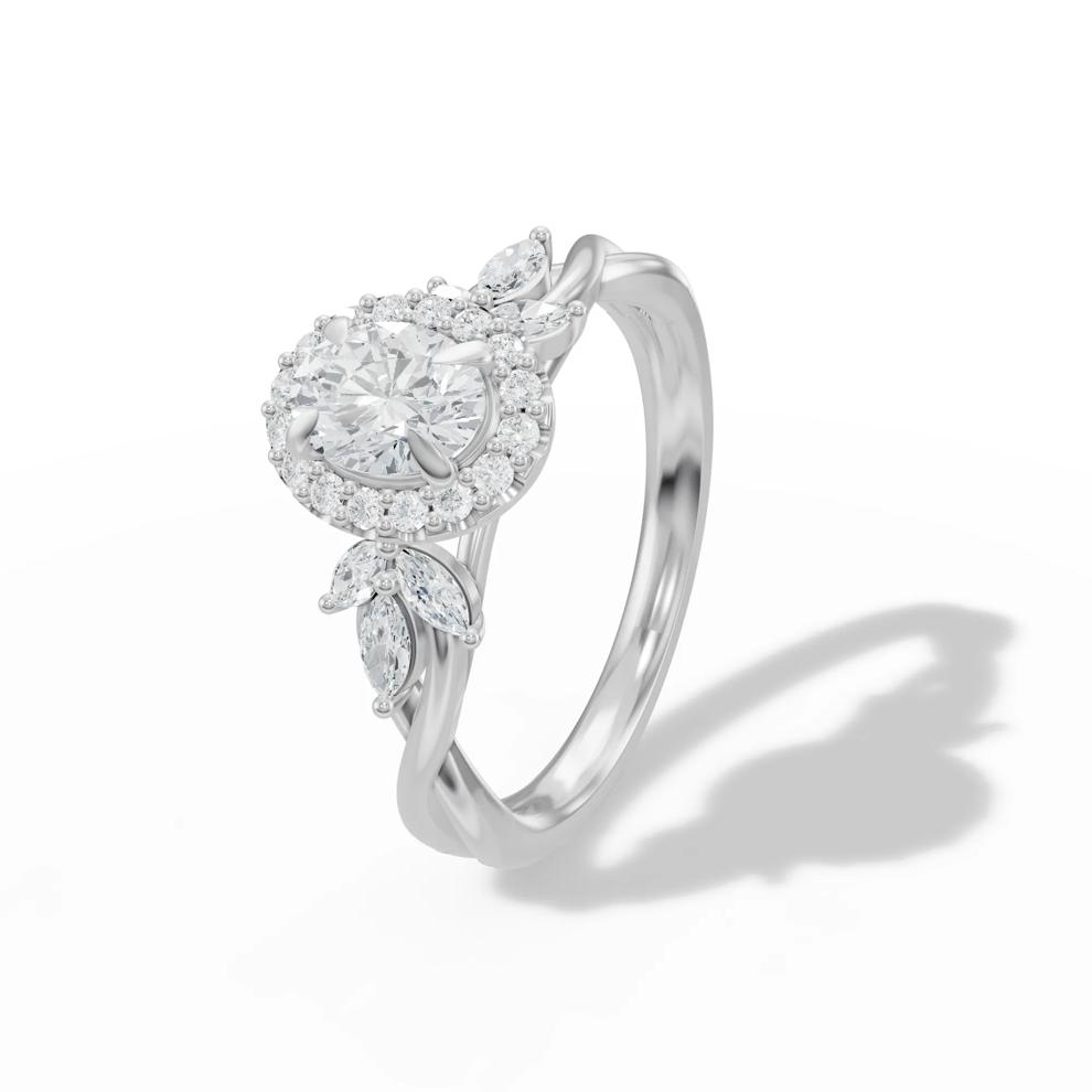 Diamond Oval Center Halo Engagement Ring in 14K White Gold (7/8 ct. tw.) – Image 4 of 4
