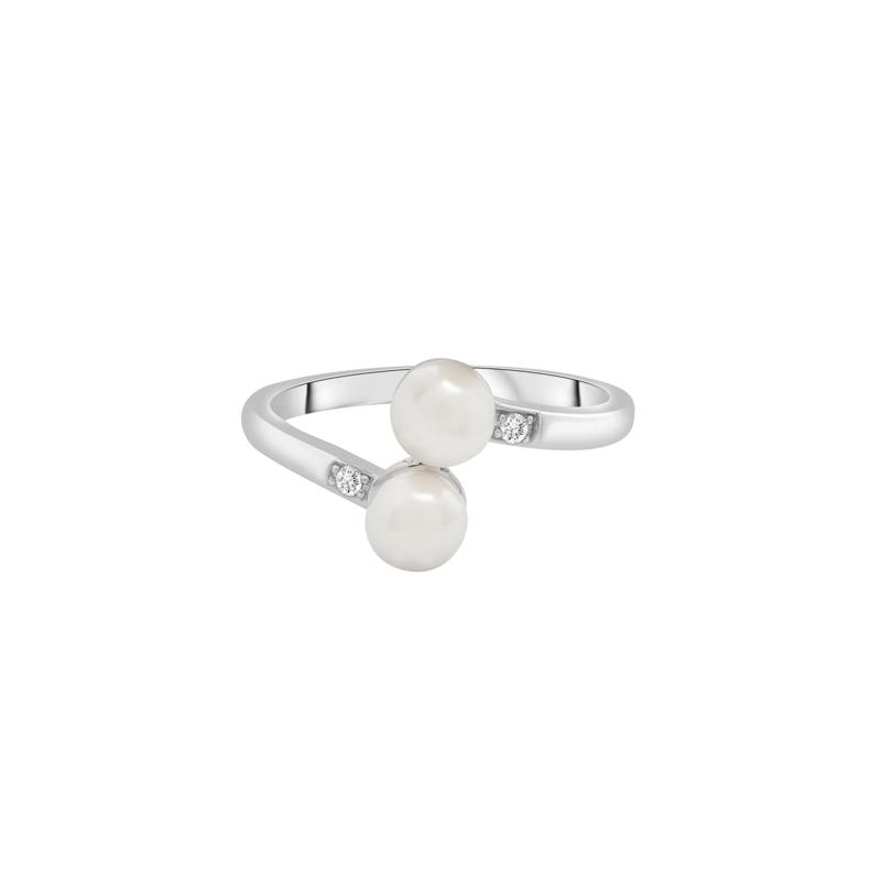 Freshwater Pearl and Diamond Accent Bypass Ring in Sterling Silver – Image 1 of 5