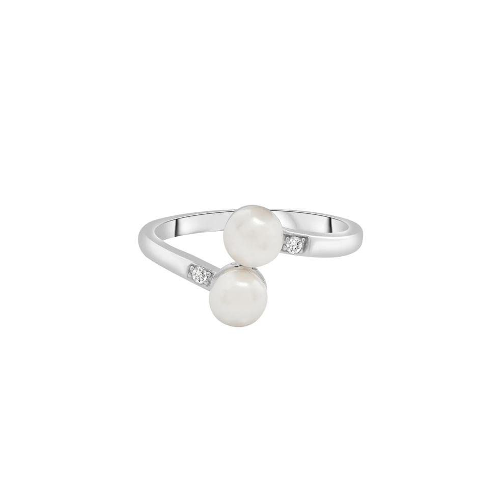 Freshwater Pearl and Diamond Accent Bypass Ring in Sterling Silver – Image 1 of 5