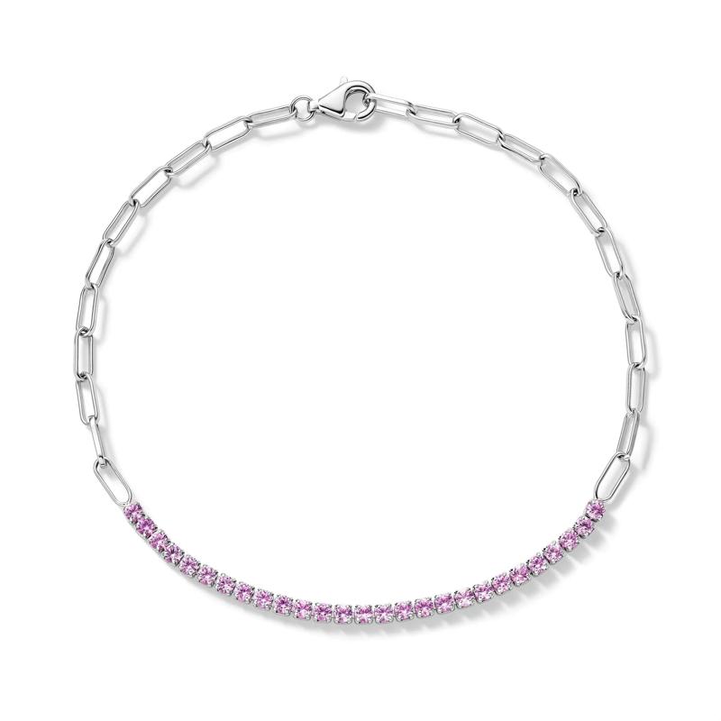Lab-Created Pink Sapphire Paperclip Bracelet in Sterling Silver – Image 2 of 2